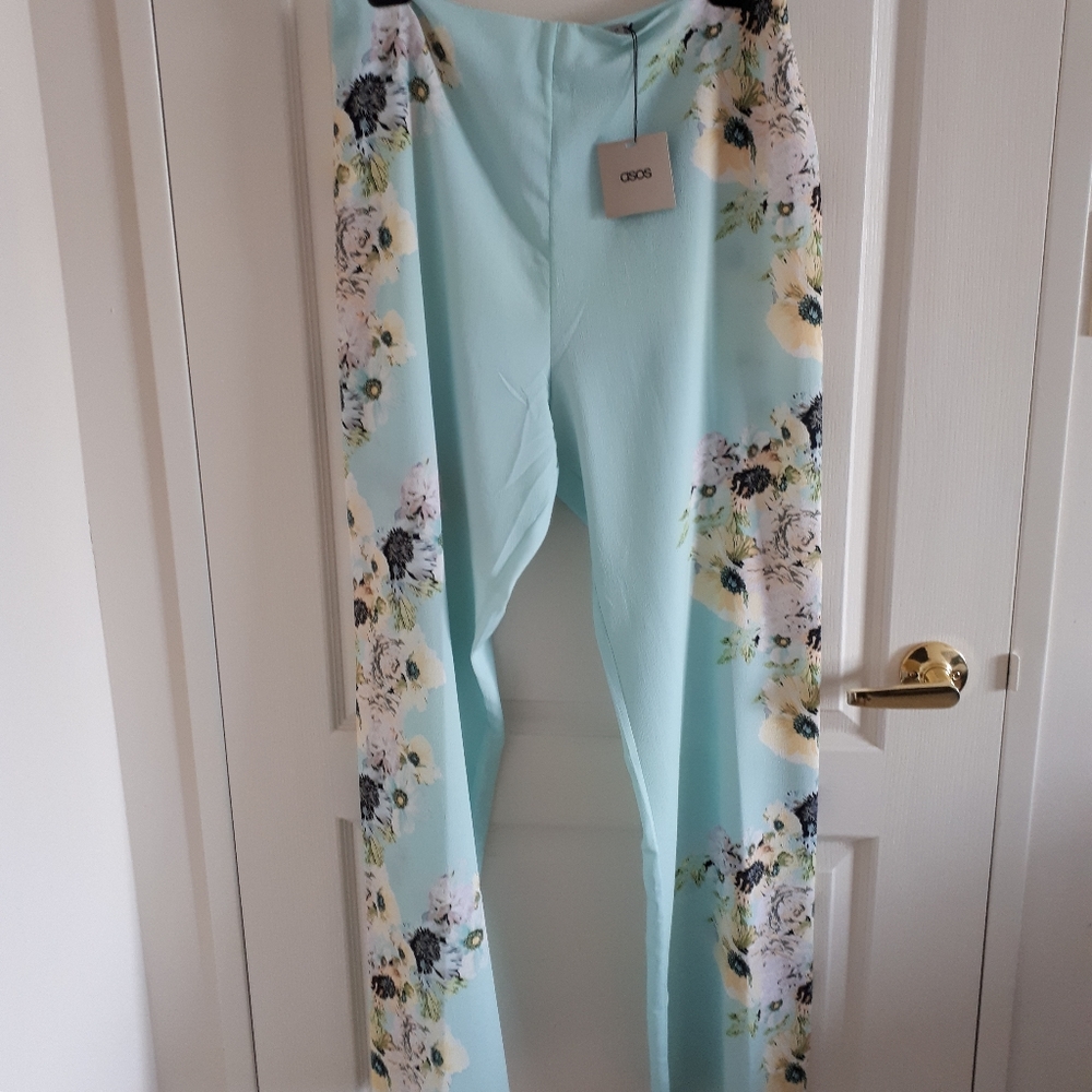 ASOS Lightweight Pants Mint Floral Print